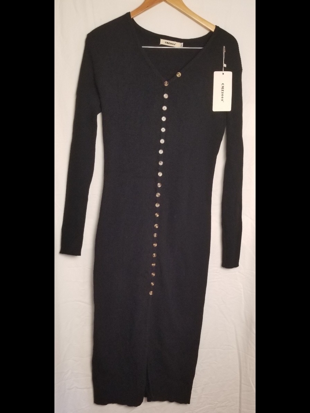 CMZ2005  Black Button-Front Knit Dress Size L